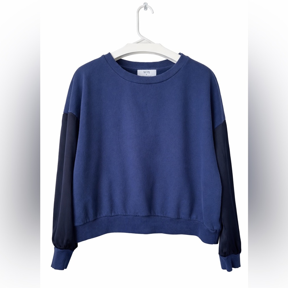 Nation x SoulCycle Cropped Sweatshirt Navy Contrast Sleeve M
